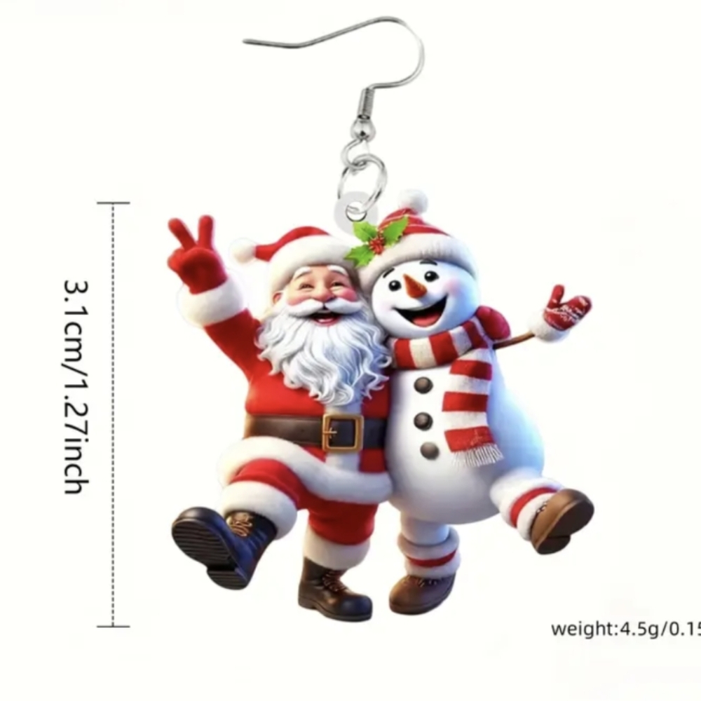 Santa & Frosty Christmas Earrings Acrylic Stainless Steel Holiday Dangle - Picture 2 of 4